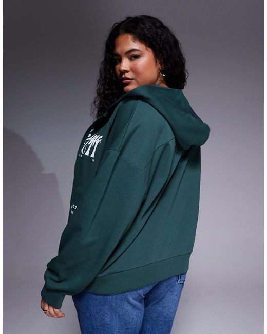 ASOS Blue Weekend Collective Curve Zip Through Hoodie With Mixed Font Graphic