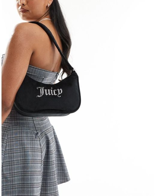 Juicy Couture Black Diamante Velour Shoulder Bag