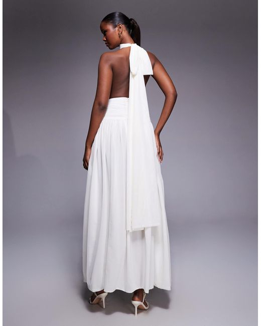 HEIRESS BEVERLY HILLS High Neck Halterneck Tie Back Ruched Dropped Waist  Open Back Maxi Dress in Purple | Lyst