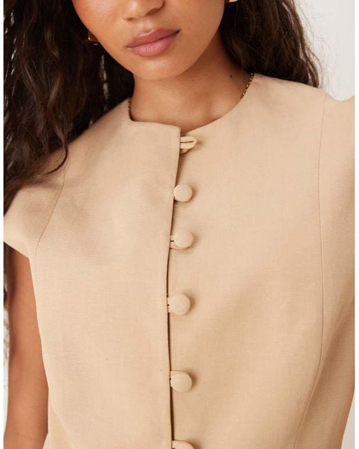 ASOS Natural Linen Blend Cap Sleeve Waistcoat