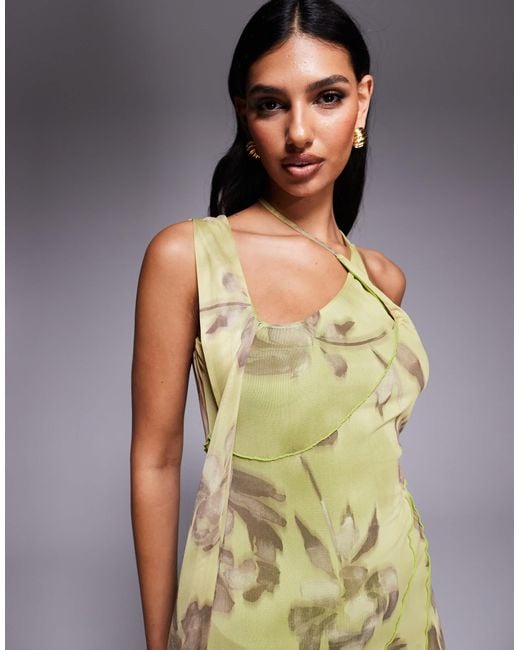 ASOS Multicolor Wrap Neck Detail With Exposed Seams Maxi Dress