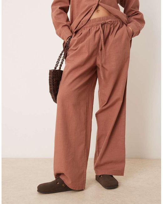 ASOS Brown Linen Look Pull On Trousers Co-ord