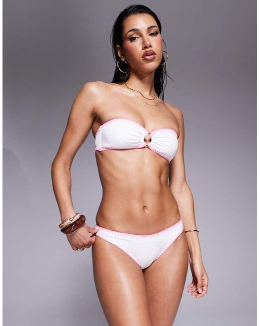 Boux Avenue Gray Rhodes High Waist Bikini Bottom With Pink Whipstitch