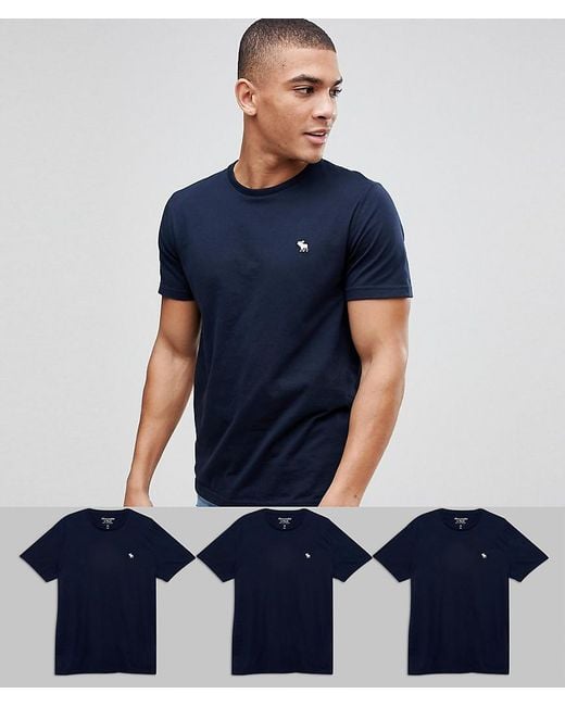 Abercrombie & Fitch Blue 3pack T-shirt Crewneck Muscle Slim Fit In Navy Save 25% for men