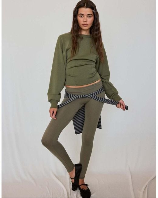 Stradivarius Green Soft-Touch Fitted Waist Sweatshirt