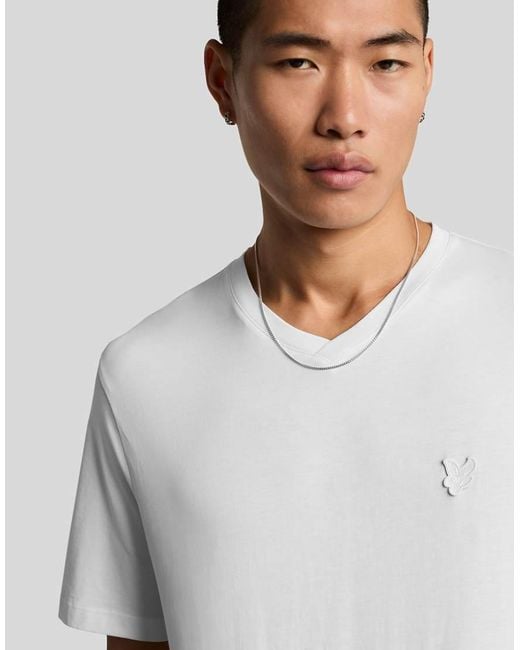 Lyle & Scott White Ss T-Shirts Superfine V Neck T-Shirt for men