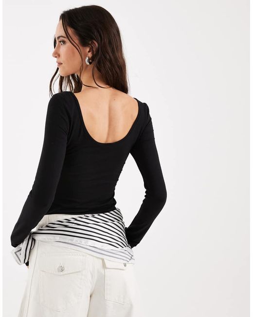 & Other Stories Black Long Sleeve Slim Fit Top With Thumb Holes