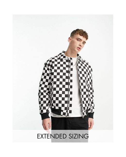 ASOS Oversized Checkerboard Bomber Jacket in White for Men Lyst