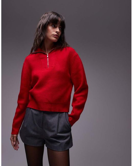 Mango Red Half Zip Knitted Jumper