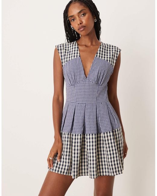 ASOS Blue V Neck Mini Fit And Flare Dress