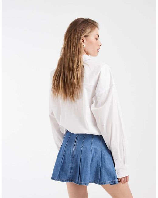 Adidas Originals White Denim Pleated Skirt
