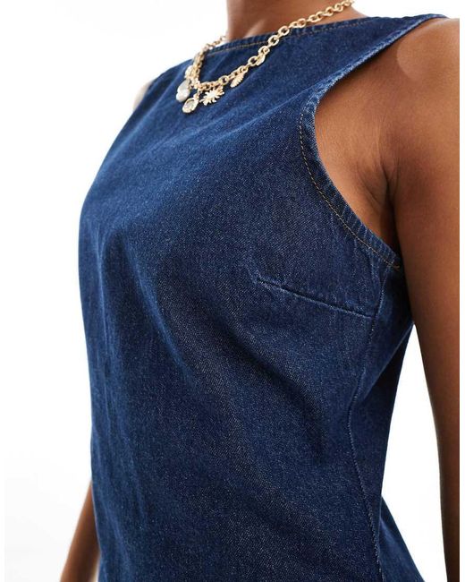 ASOS Blue Denim Mini Shift Dress With Open Scoop Back
