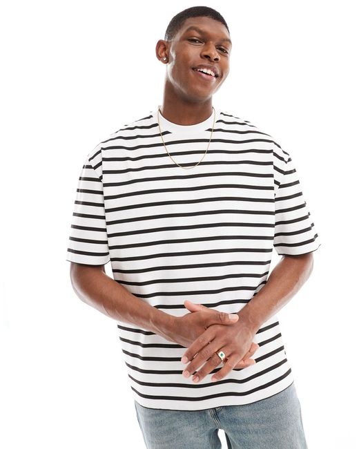 Camiseta extragrande a rayas con estampado ASOS de hombre de color Gray