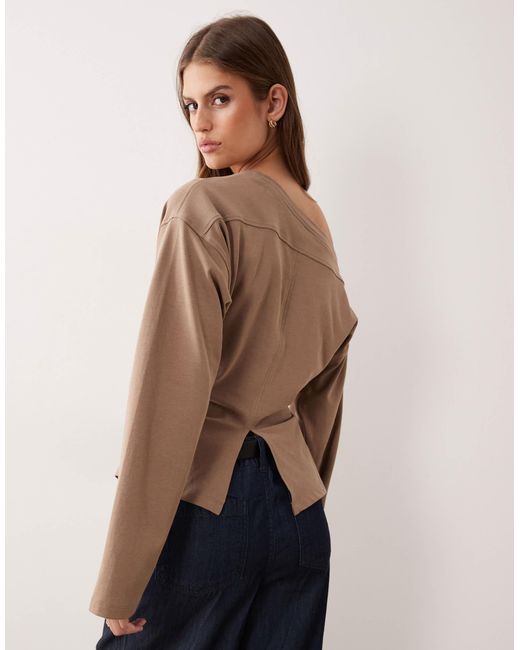 ASOS Blue Long Sleeve Off Shoulder Corset Waist Tee