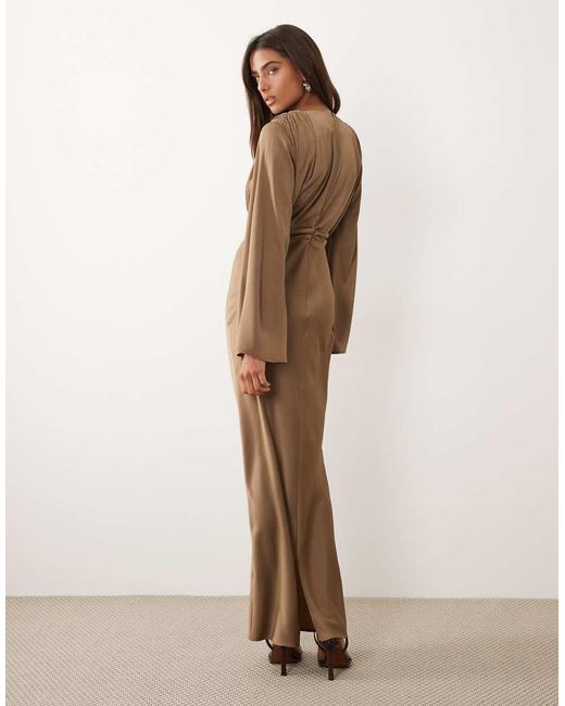 ASOS Natural Flute Sleeve Draped Maxi Dress