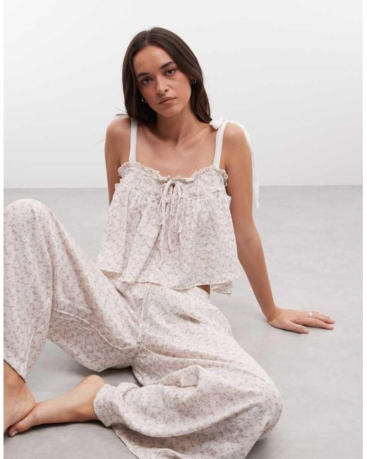 Daisy Street Blue Tie Detail Floaty Pyjama Set