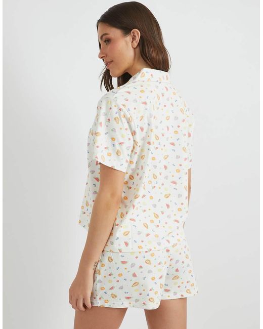 Skinnydip London White London Ditsy Fruit Shirt & Short Pyjama Set
