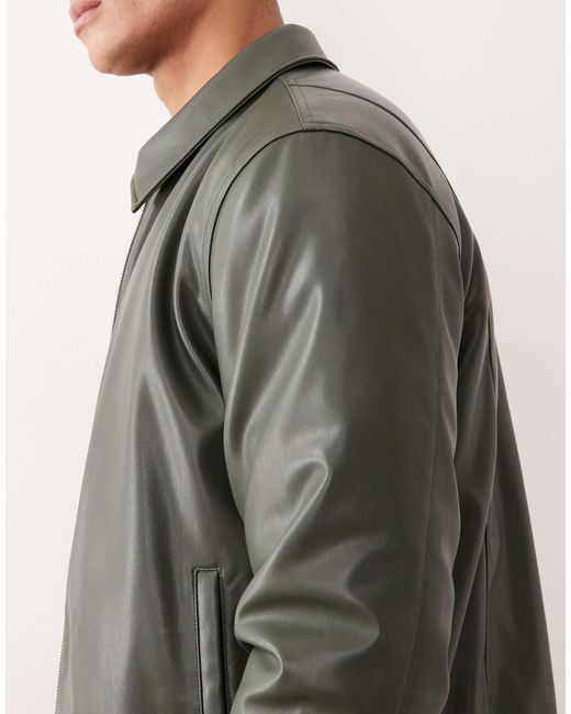 ASOS Gray Faux Leather Harrington Jacket for men