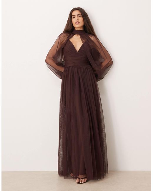 brown plus size dress for wedding Plus Size A Line Flowy Dresses Long Sleeve V Neck丨Moon Wood
