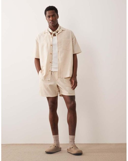ASOS Natural Co-ord Relaxed Revere Shirt With Linen for men