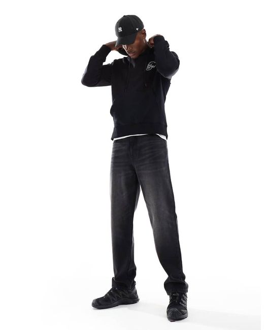 Jack & Jones Black Oversized Hoodie With Skull Back Print for men