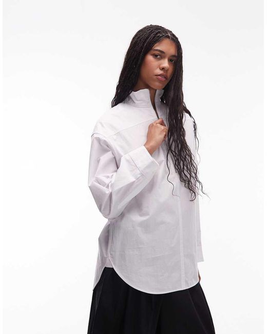 ARKET Oversized Overhemd Met Hoge Kraag En Rits Aan De Voorkant in het White