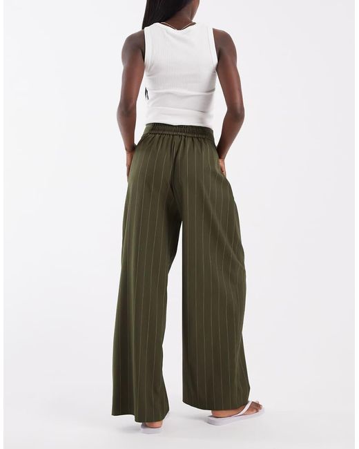 River Island Green Pinstripe Wide Leg Trousers