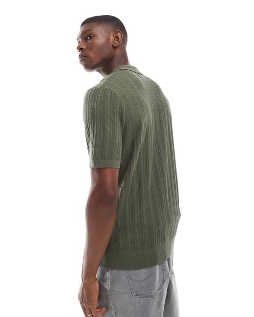 Threadbare Green Textured Knit Polo Top for men