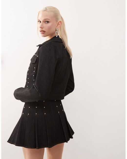 Motel Black Ronira Stud Detail Fitted Denim Jacket