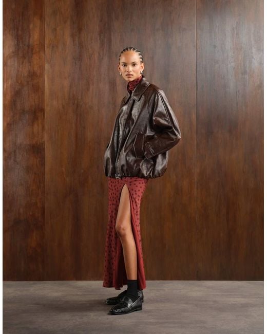 ASOS Black Leather Look Oversized Bomber Jacket