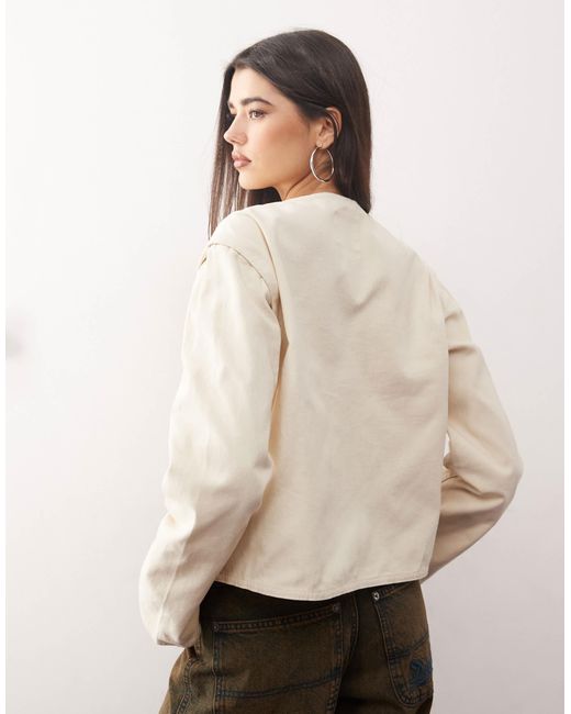 Monki Natural Utlity Jacket With Zip Off Sleeves