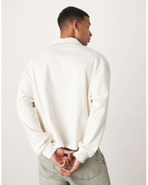 ASOS White Boxy Oversized Quarter Zip With Collar for men