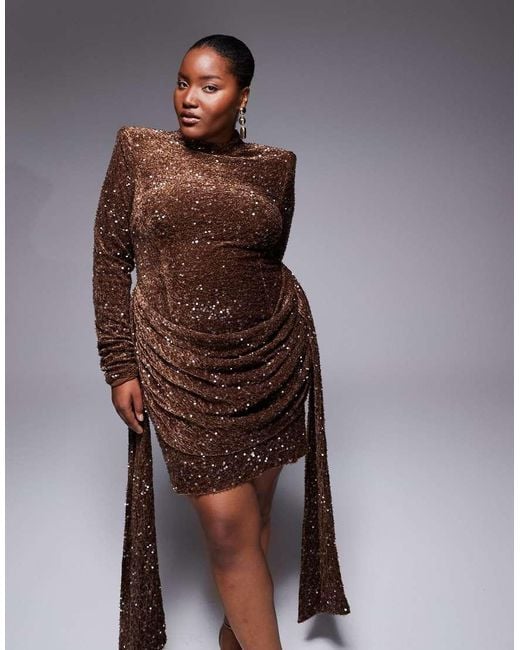ASOS Brown Curve Velvet Sequin Drape Side Mini Dress