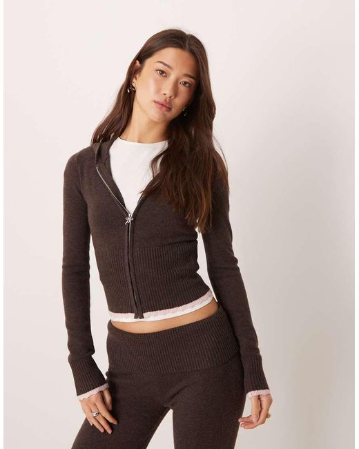 Hollister Brown Gilly Hicks Lightweight Cable Knit Zip Sweater Co-ord
