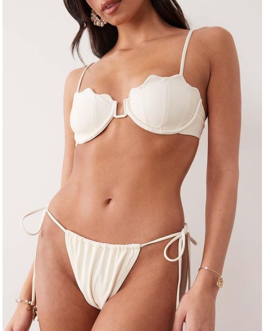 South Beach White Tieside Bikini Bottom With Pearl Detail