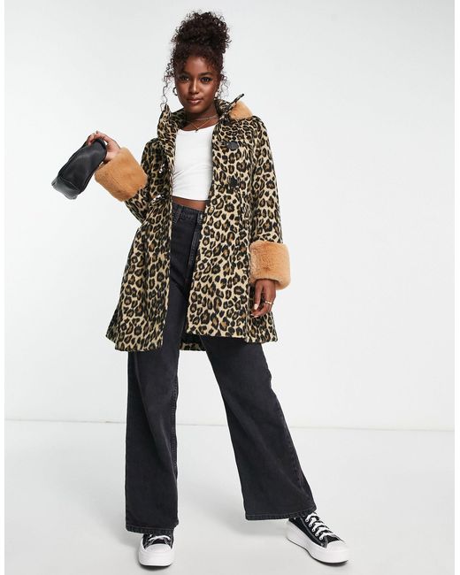 Cappotto leopardato svasato con dettagli di Miss Selfridge Lyst