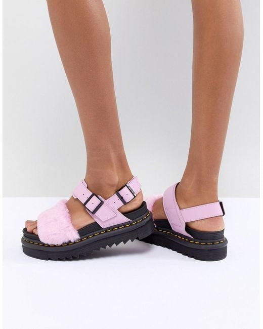 Dr. Martens Voss Fluffy Flat Sandals in Pink | Lyst