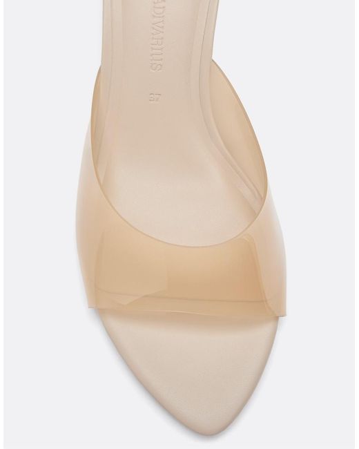 Stradivarius Natural Vinyl Vamp Kitten Heel Sandals