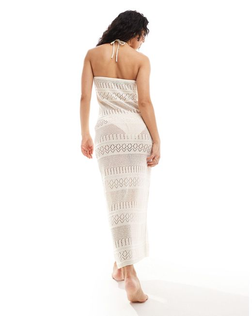 New Look White Bandeau Crochet Maxi Dress