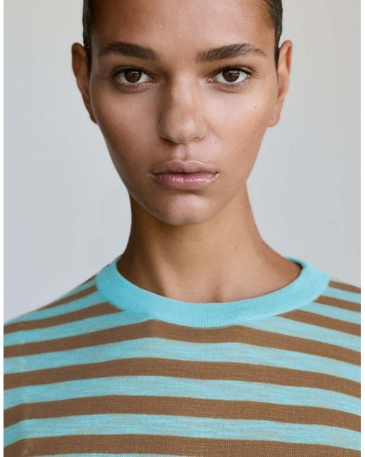 Pull&Bear Green Fine Knit Striped Jumper