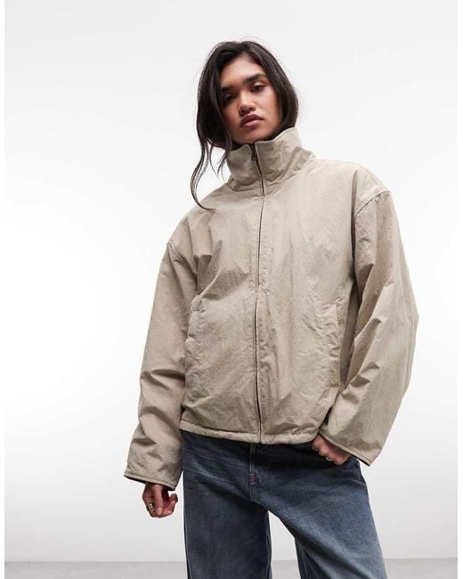 Weekday Natural High Neck Track Jacket With Borg Fleece Lining
