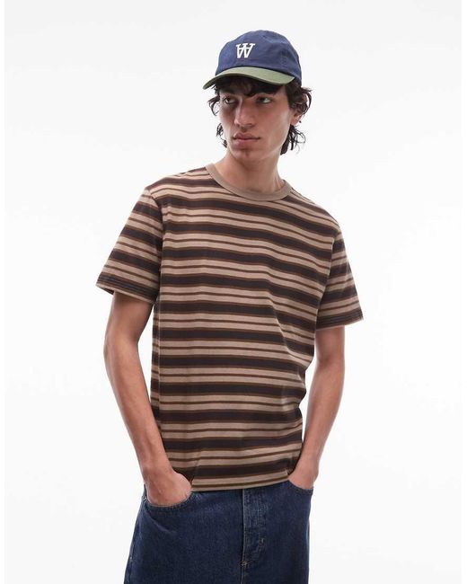 DOUBLE A by WOOD WOOD Brown Easton Stripe T-shirt for men