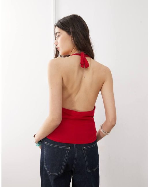 Collusion Red Buttoned Halter Top