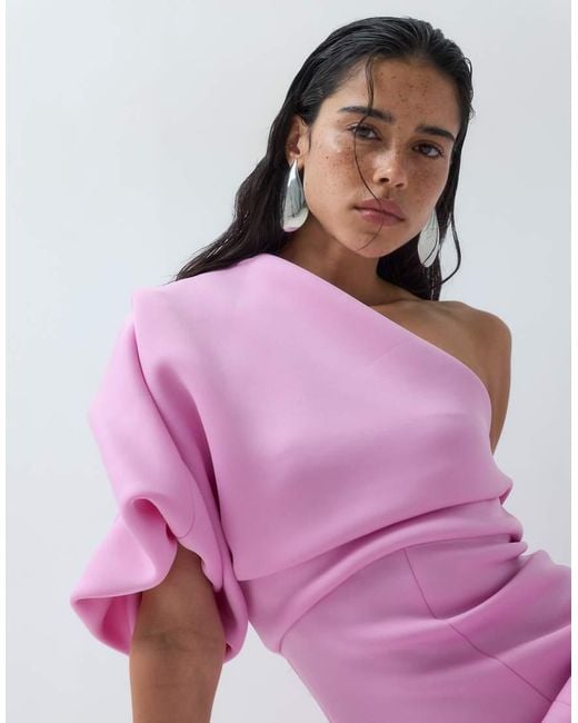 ASOS Pink Scrunch One Shoulder Maxi Dress