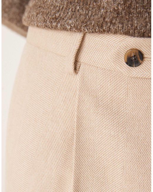 ASOS Natural Smart Wool Mix Wide Leg Trousers With Front Pleat for men