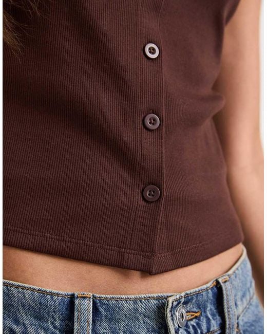 ASOS Blue Button Down Boat Neck Top