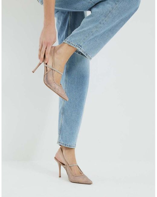 River Island Pink Mesh Diamante Sling Back Court Shoes