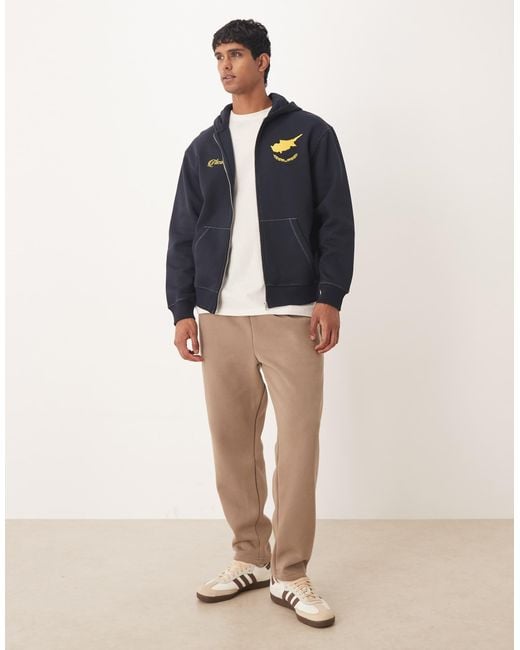 ASOS Blue Zip Through Hoodie With Sports Print And Contrast Stitching for men