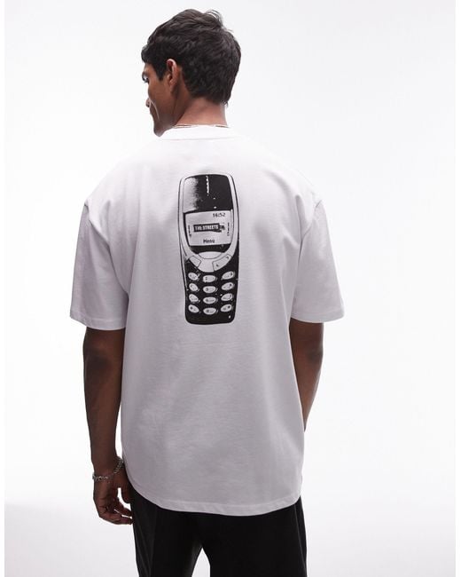 X the streets - t-shirt premium oversize bianca con stampa sul davanti e sul retro di telefono cellulare di Topman in White da Uomo