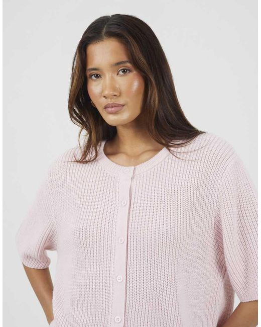 Brave Soul White Short Sleeve Crew Neck Fisherman Knit Cardigan